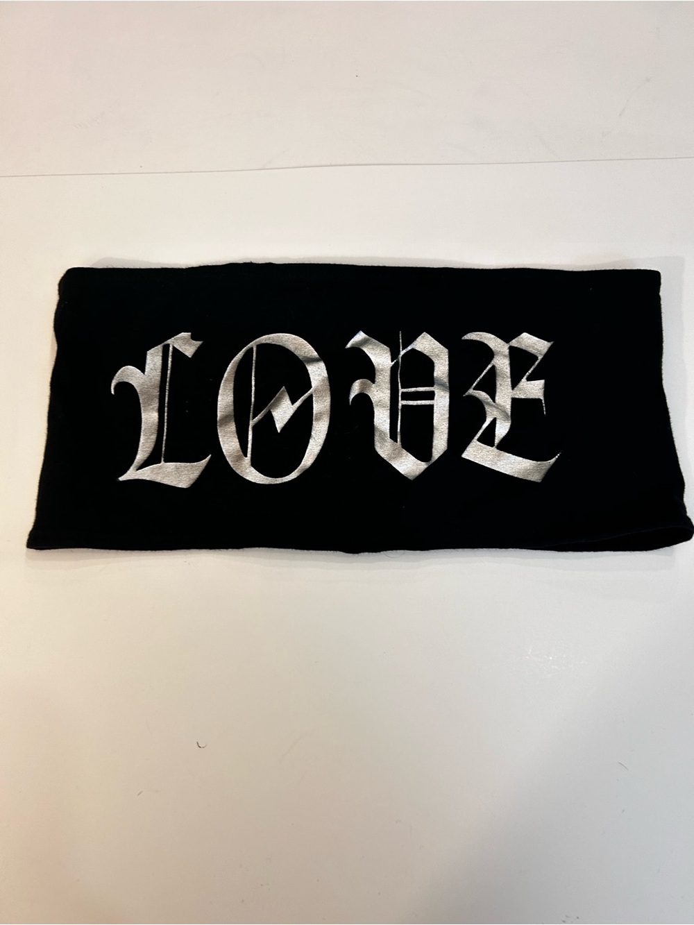 Wet Seal Black Tube Top with Silver Gothic 'LOVE' Print